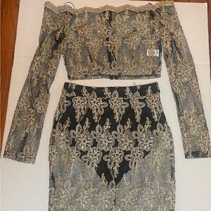Elegant Black and Gold Lace Skirt